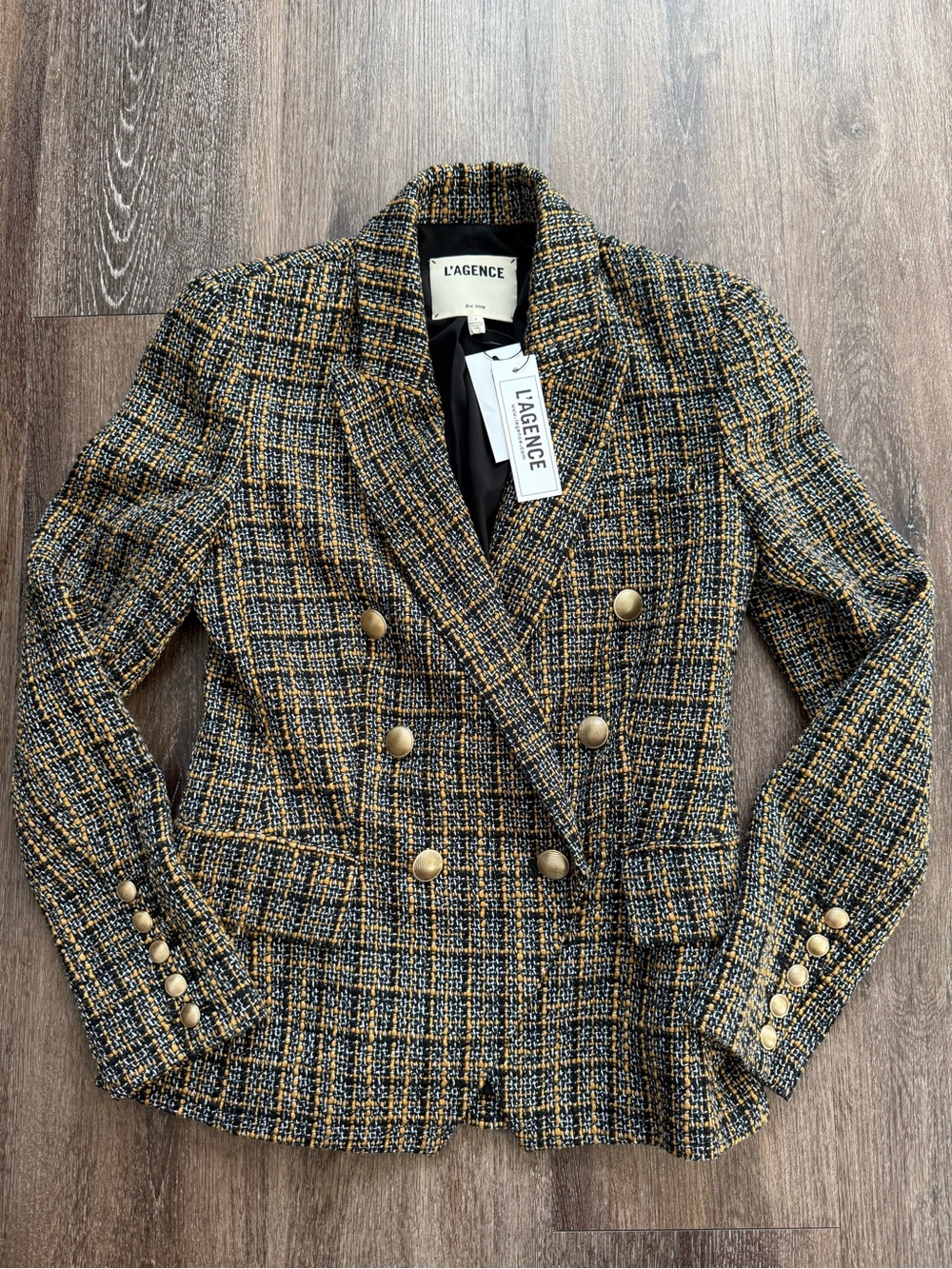 L’AGENCE Kenzie Tweed Double Breasted Blazer Size 0 NWT Chanel Style Gold Button - Picture 1 of 7